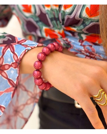 Bracelet boule - rose fuchsia -  résine - léger - élastique - perle - paloma bijoux - été - couleur - coloré