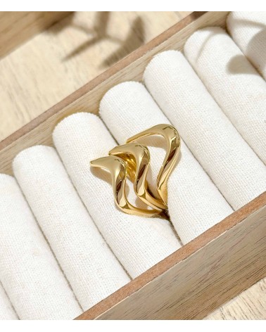 Bague - doré - large - acier inoxydable - vague - multirangs - ne rouille pas - paloma bijoux
