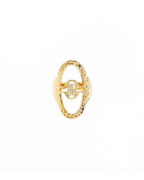 bague - martelée - ovale - acier inoxydable - doré - strass - rouille pas - paloma bijoux