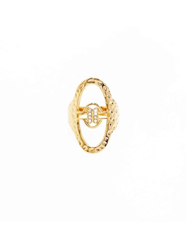 bague - martelée - ovale - acier inoxydable - doré - strass - rouille pas - paloma bijoux