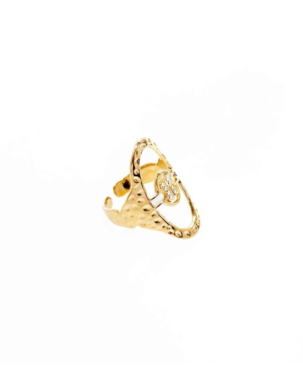bague - martelée - ovale - acier inoxydable - doré - strass - rouille pas - paloma bijoux