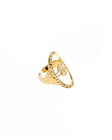 bague - martelée - ovale - acier inoxydable - doré - strass - rouille pas - paloma bijoux