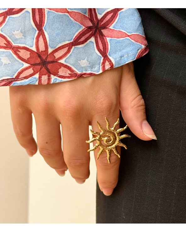 bague - soleil - spirale - martelée - acier inoxydable - doré - rouille pas - Paloma bijoux