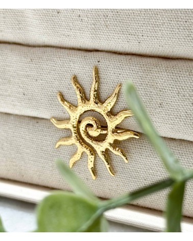 bague - soleil - spirale - martelée - acier inoxydable - doré - rouille pas - Paloma bijoux