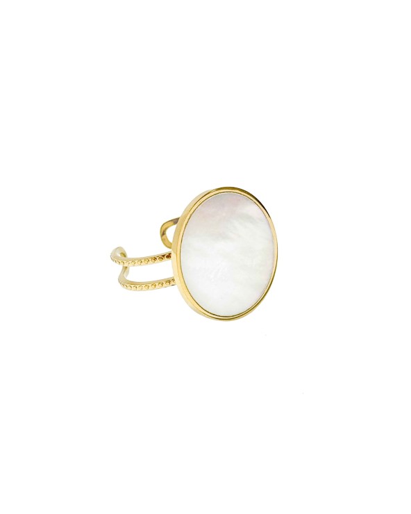 Bague - acier inoxydable - holographique - nacre - blanc - rouille pas - main - paloma bijoux