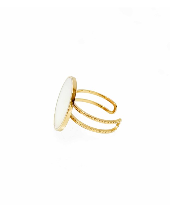 Bague - acier inoxydable - holographique - nacre - blanc - rouille pas - main - paloma bijoux