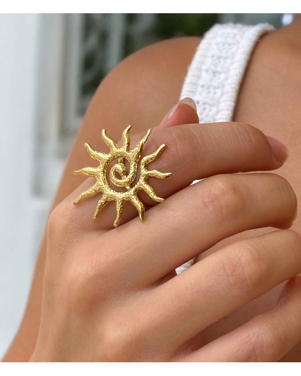 bague - soleil - spirale - martelée - acier inoxydable - doré - rouille pas - Paloma bijoux