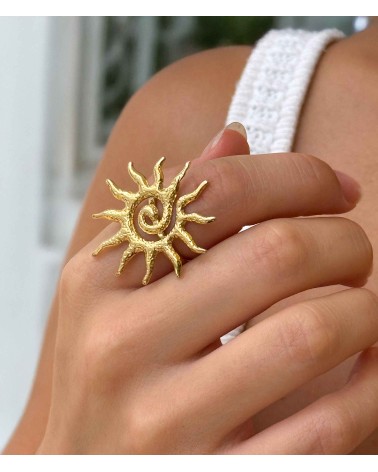 bague - soleil - spirale - martelée - acier inoxydable - doré - rouille pas - Paloma bijoux