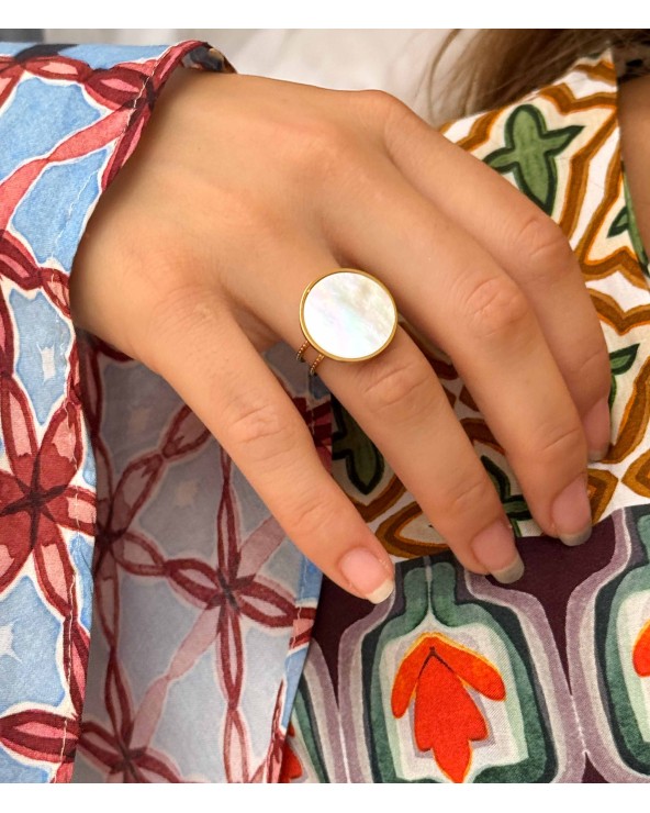 Bague - acier inoxydable - holographique - nacre - blanc - rouille pas - main - paloma bijoux