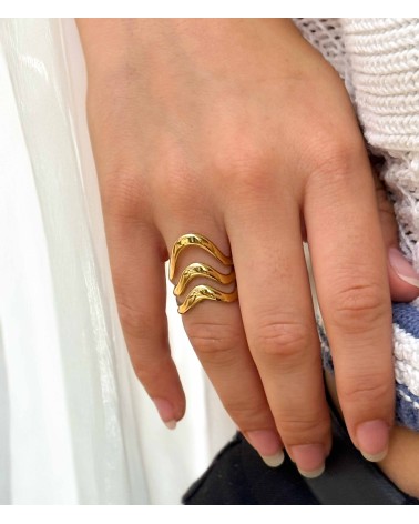 Bague - doré - large - acier inoxydable - vague - multirangs - ne rouille pas - paloma bijoux