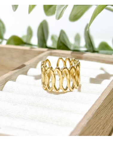 Bague - acier inoxydable - oval  - martelée - ajustable - rouille pas - main - paloma bijoux