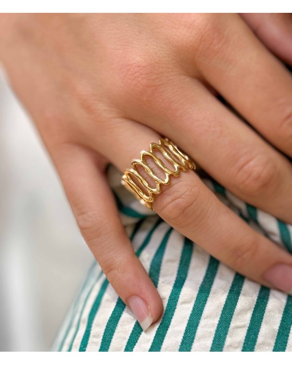 Bague - acier inoxydable - oval  - martelée - ajustable - rouille pas - main - paloma bijoux