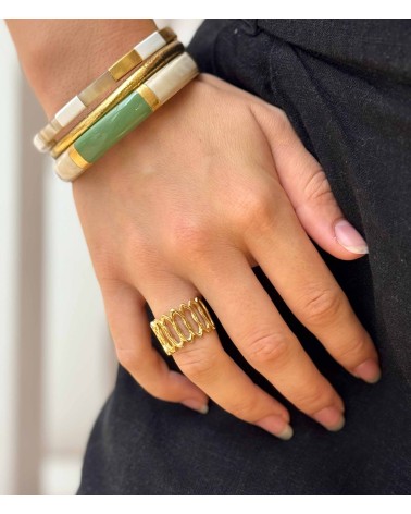 Bague - acier inoxydable - oval  - martelée - ajustable - rouille pas - main - paloma bijoux