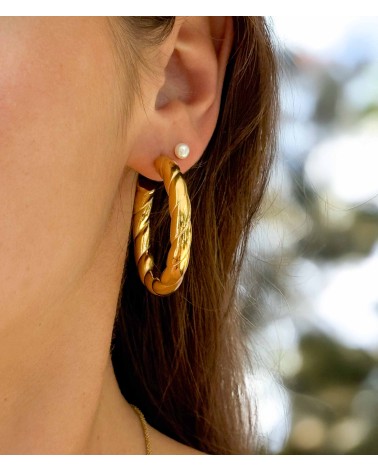 Boucles d'oreilles - créoles - large - imposante - torsadé - acier inoxydable - été - rouille pas - plage - paloma bijoux