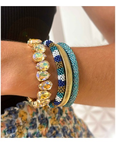 Bracelet népalais - duo de bleu - coloré - doré - blanc - perles - tissé à la main - été