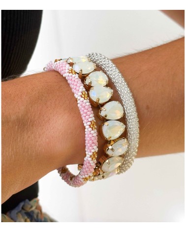 Bracelet népalais - rose - coloré - blanc - doré - perles - tissé à la main - été