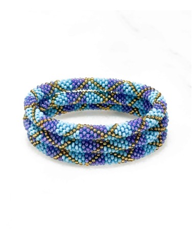 Bracelet népalais - bleu clair - coloré - violet - doré - perles - tissé à la main - été