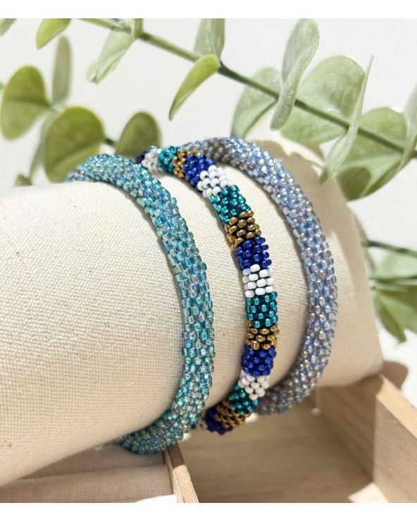 Bracelet népalais - bleu - coloré - métallisé - perles - tissé à la main - été