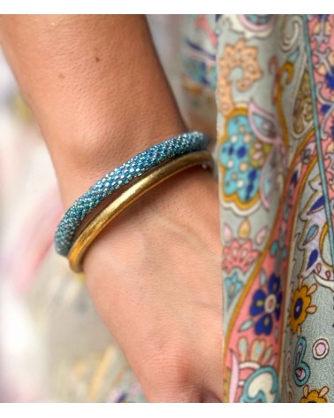 Bracelet népalais - bleu - coloré - métallisé - perles - tissé à la main - été