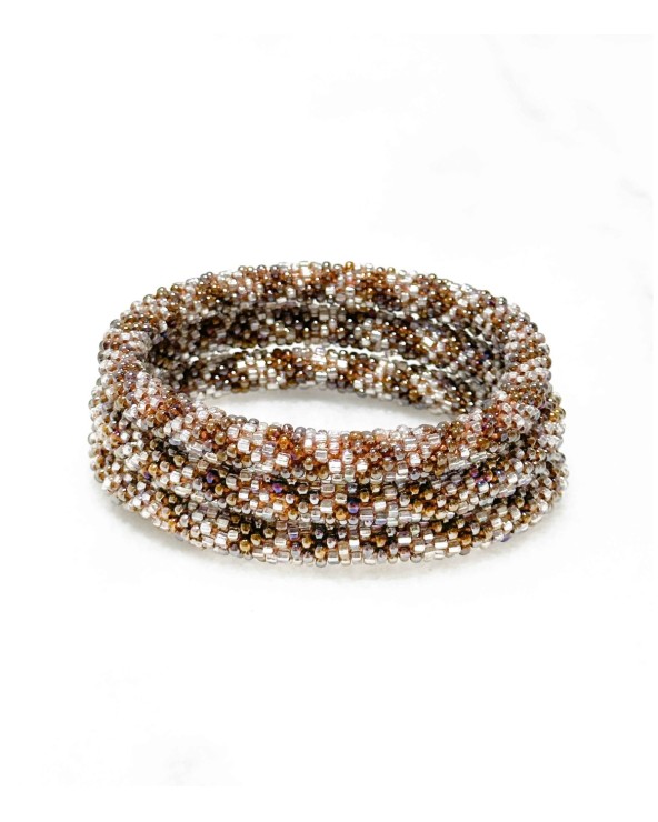 Bracelet népalais - beige - coloré - métallisé - doré - perles - tissé à la main - été