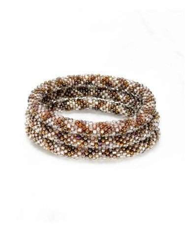 Bracelet népalais - beige - coloré - métallisé - doré - perles - tissé à la main - été