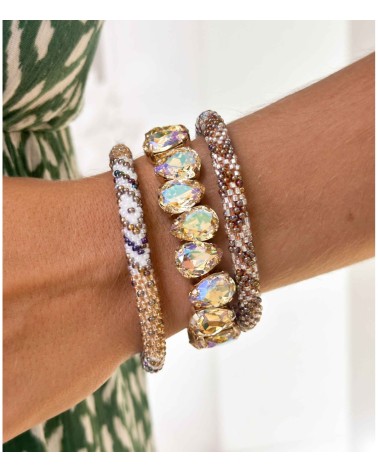 Bracelet népalais - beige - coloré - métallisé - doré - perles - tissé à la main - été