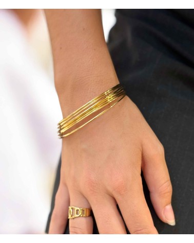 Semainier - jonc - 7 bracelets - fin - doré - acier inoxydable - bruit - large - accumulation - Paloma Bijoux