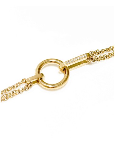 Bracelet - doré - acier inoxydable - ne rouille pas - chaînes - anneau - strass - Paloma Bijoux
