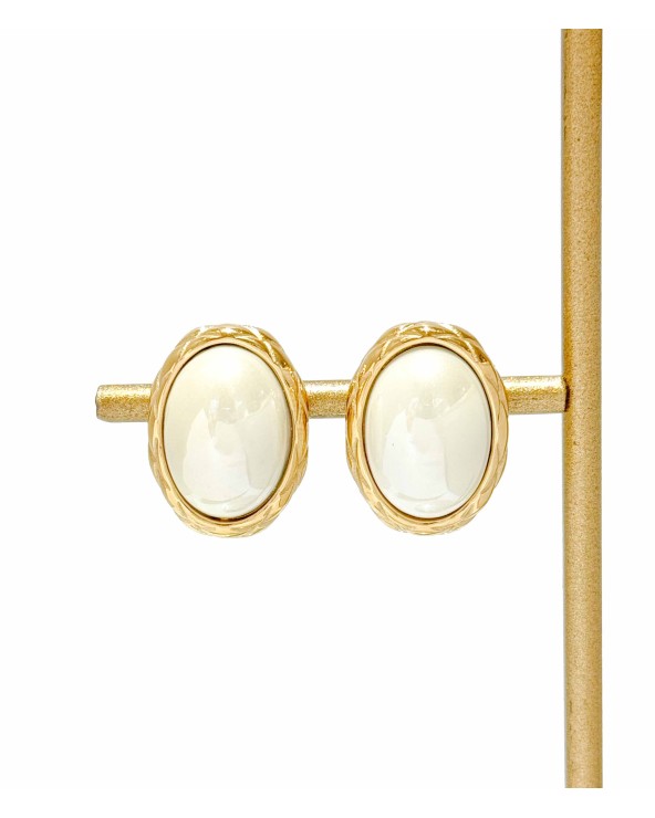 Boucles d'oreilles - acier inoxydable - doré - perle - nacre - ovale - ne rouille pas - paloma bijoux