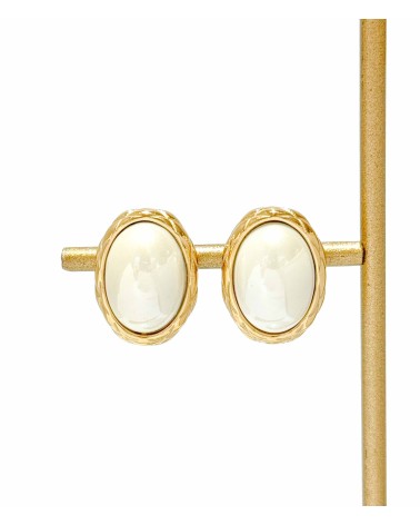 Boucles d'oreilles - acier inoxydable - doré - perle - nacre - ovale - ne rouille pas - paloma bijoux