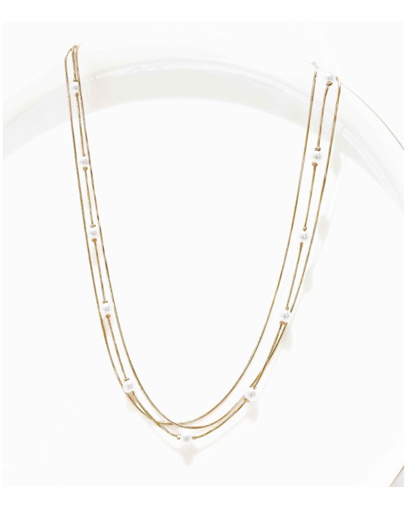 Collier - acier inoxydable - perle - multirangs - blanc - paloma bijoux