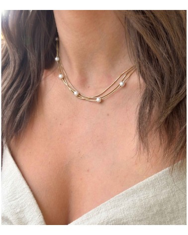 Collier - acier inoxydable - perle - multirangs - blanc - paloma bijoux