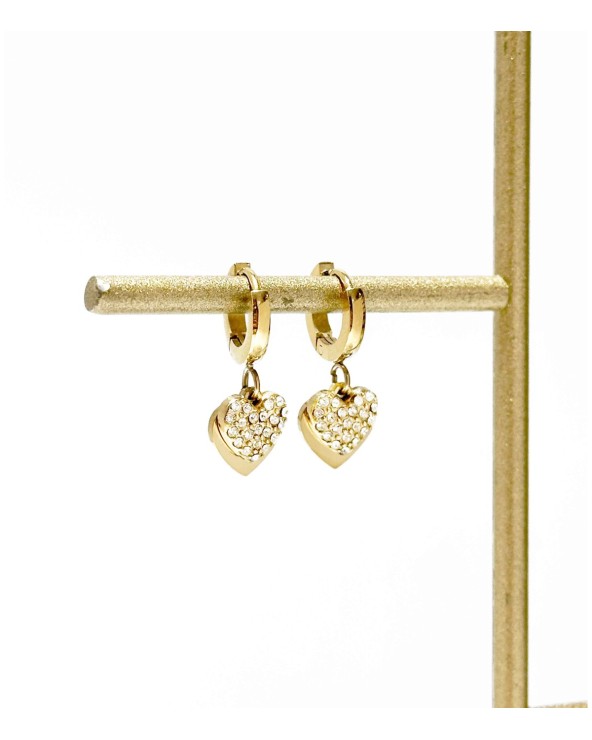 Boucles d'oreilles - mini créoles - doré - strass - coeur - paloma bijoux - pampille - acier inoxydable