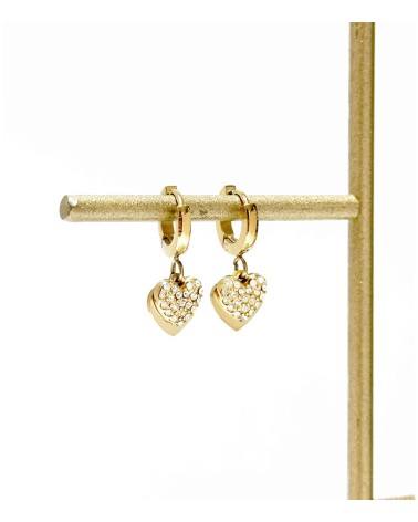 Boucles d'oreilles - mini créoles - doré - strass - coeur - paloma bijoux - pampille - acier inoxydable