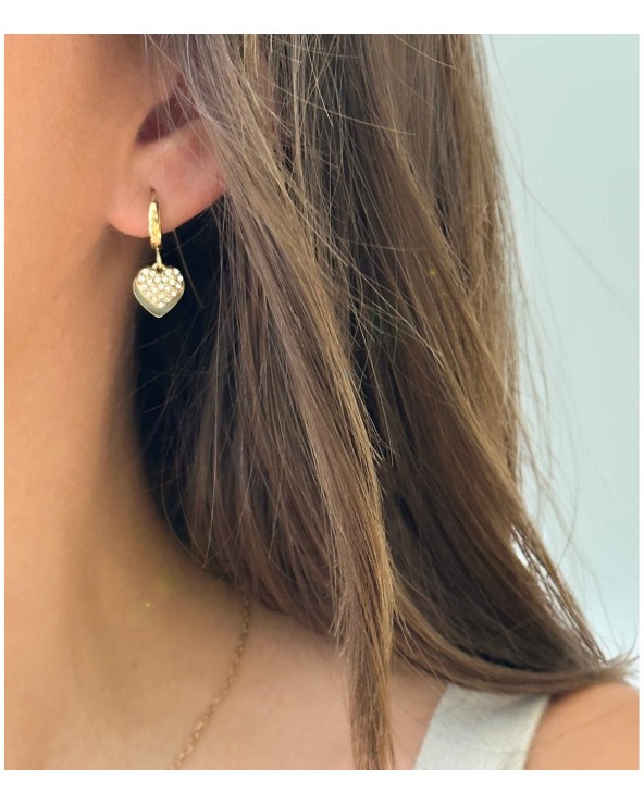 Boucles d'oreilles - mini créoles - doré - strass - coeur - paloma bijoux - pampille - acier inoxydable