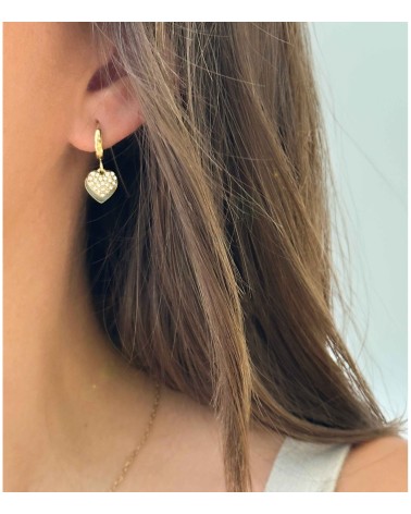 Boucles d'oreilles - mini créoles - doré - strass - coeur - paloma bijoux - pampille - acier inoxydable