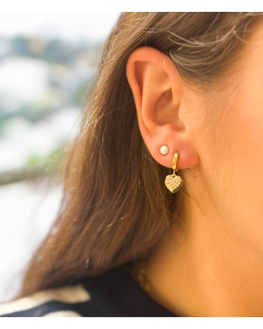 Boucles d'oreilles - mini créoles - doré - strass - coeur - paloma bijoux - pampille - acier inoxydable