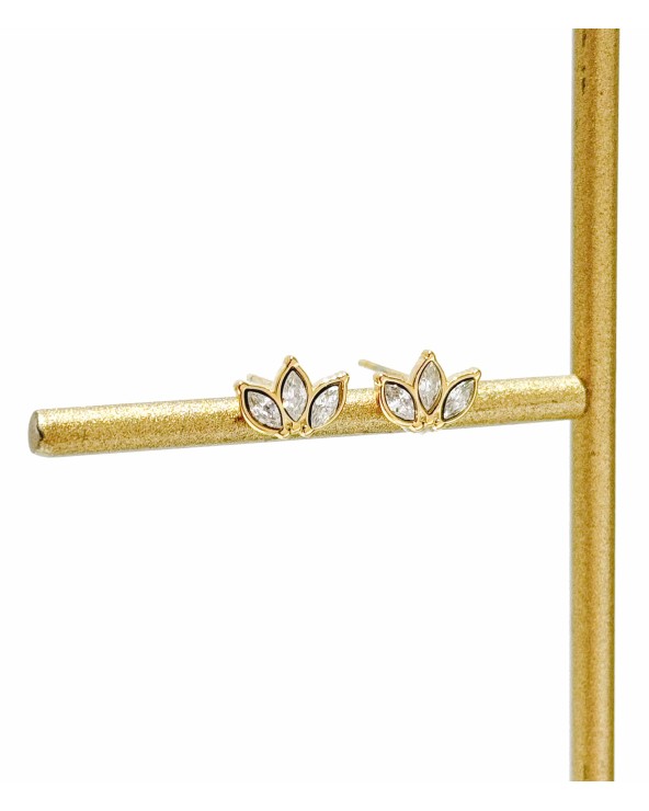 Boucles d'oreilles - puces d'oreilles- doré - strass - fleur - lotus - paloma bijoux - pampille - acier inoxydable