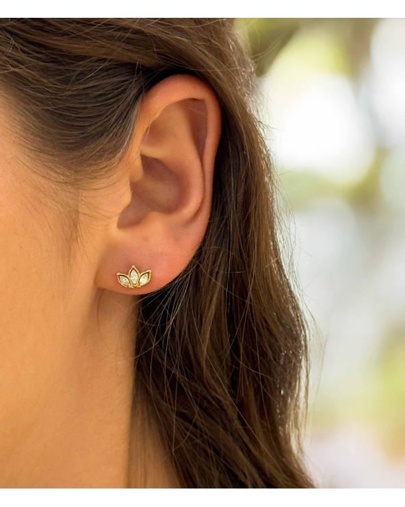 Boucles d'oreilles - puces d'oreilles- doré - strass - fleur - lotus - paloma bijoux - pampille - acier inoxydable