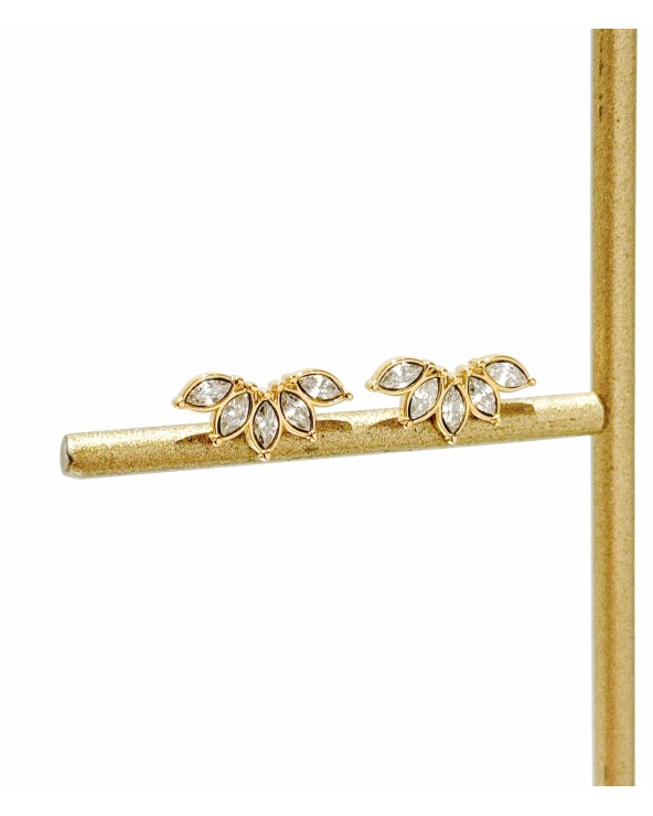 Boucles d'oreilles - puces d'oreilles- doré - strass - fleur - lotus - paloma bijoux - pampille - acier inoxydable