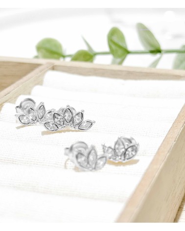 Boucles d'oreilles - puces d'oreilles- doré - strass - fleur - lotus - paloma bijoux - pampille - acier inoxydable