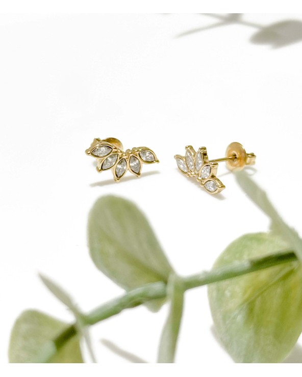 Boucles d'oreilles - puces d'oreilles- doré - strass - fleur - lotus - paloma bijoux - pampille - acier inoxydable