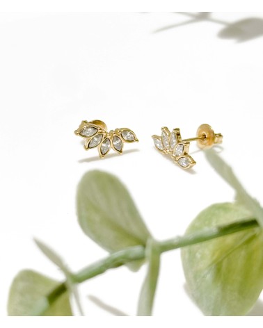 Boucles d'oreilles - puces d'oreilles- doré - strass - fleur - lotus - paloma bijoux - pampille - acier inoxydable